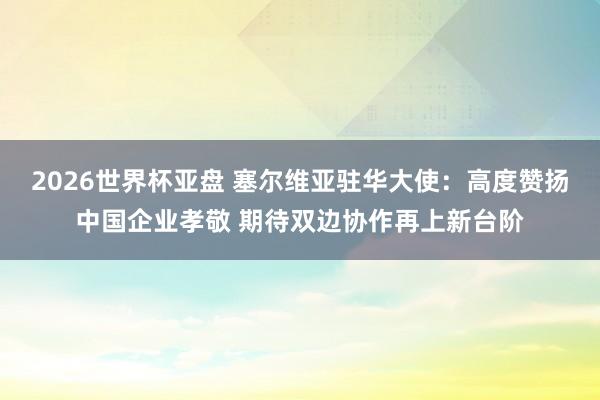 2026世界杯亚盘 塞尔维亚驻华大使:高度赞扬中国企业孝敬 期待双边协作再上新台阶