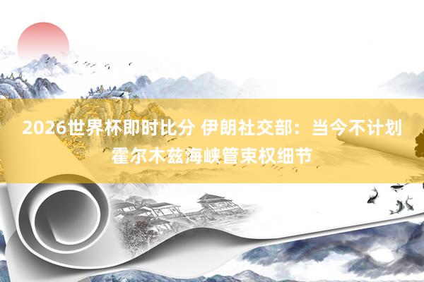 2026世界杯即时比分 伊朗社交部：当今不计划霍尔木兹海峡管束权细节