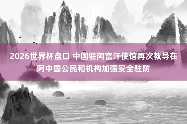2026世界杯盘口 中国驻阿富汗使馆再次教导在阿中国公民和机构加强安全驻防