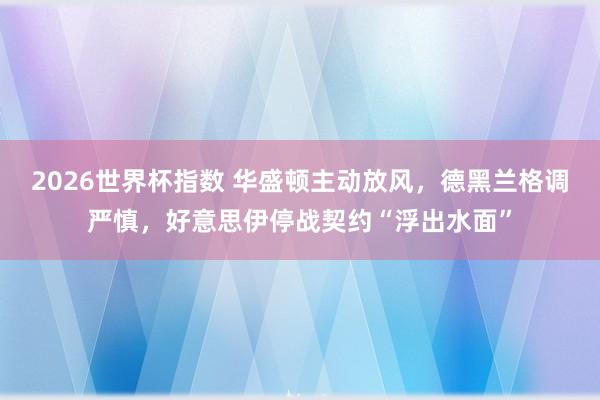 2026世界杯指数 华盛顿主动放风，德黑兰格调严慎，好意思伊停战契约“浮出水面”