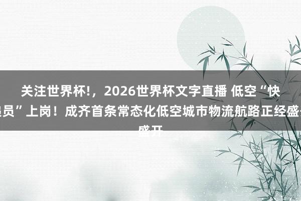 关注世界杯!，2026世界杯文字直播 低空“快递员”上岗！成齐首条常态化低空城市物流航路正经盛开