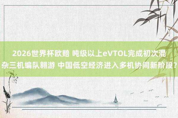2026世界杯欧赔 吨级以上eVTOL完成初次混杂三机编队翱游 中国低空经济进入多机协同新阶段？