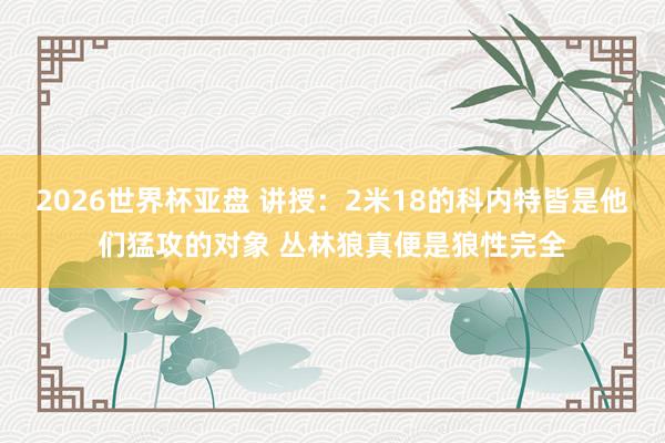 2026世界杯亚盘 讲授：2米18的科内特皆是他们猛攻的对象 丛林狼真便是狼性完全