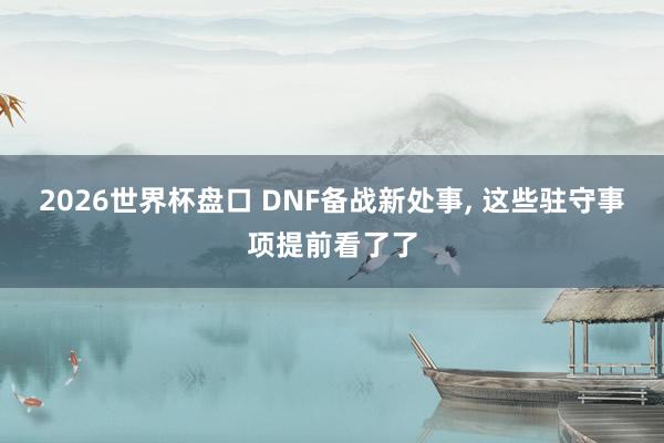 2026世界杯盘口 DNF备战新处事, 这些驻守事项提前看了了