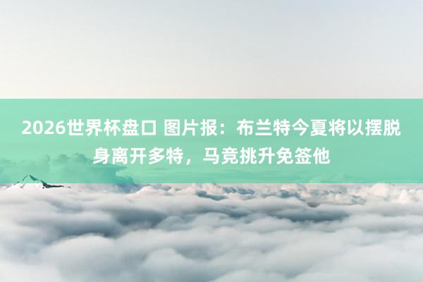 2026世界杯盘口 图片报：布兰特今夏将以摆脱身离开多特，马竞挑升免签他