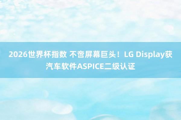 2026世界杯指数 不啻屏幕巨头!LG Display获汽车软件ASPICE二级认证