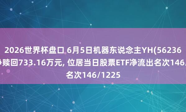 2026世界杯盘口 6月5日机器东说念主YH(562360)遭净赎回733.16万元, 位居当日股票ETF净流出名次146/1225