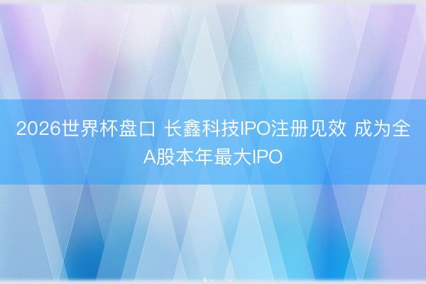 2026世界杯盘口 长鑫科技IPO注册见效 成为全A股本年最大IPO
